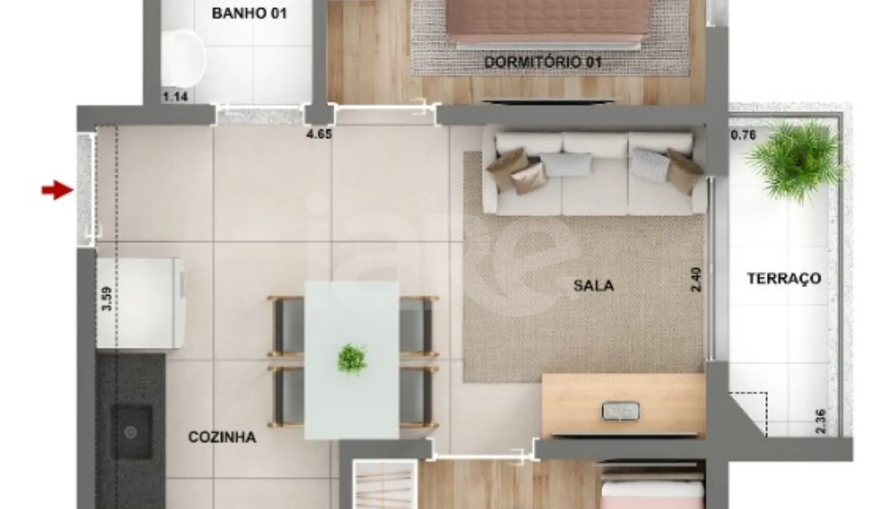 Planta — Apartamento 37 m²