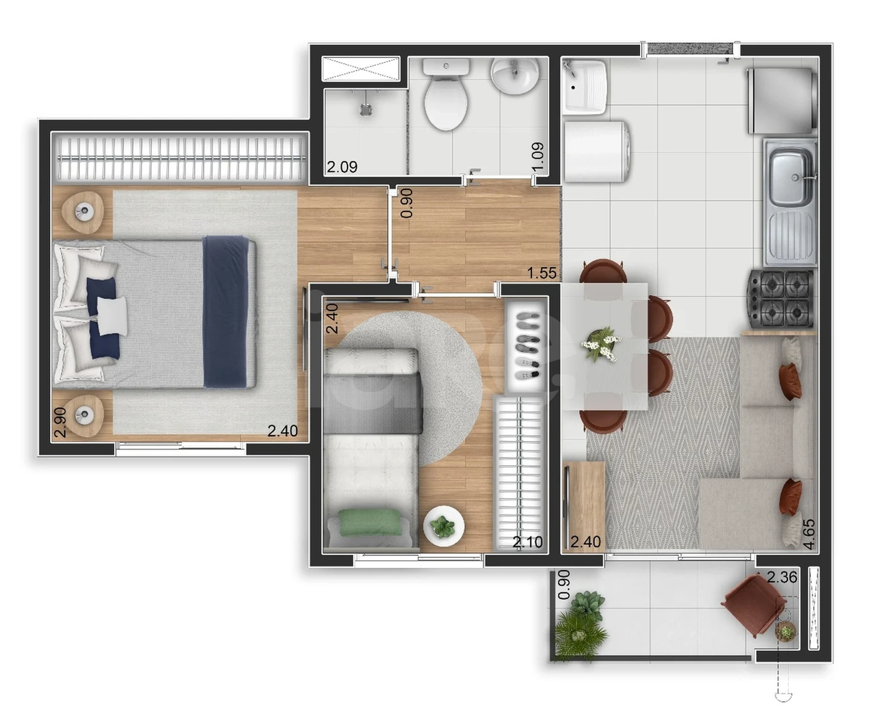 Planta — Apartamento 34,38 m²
