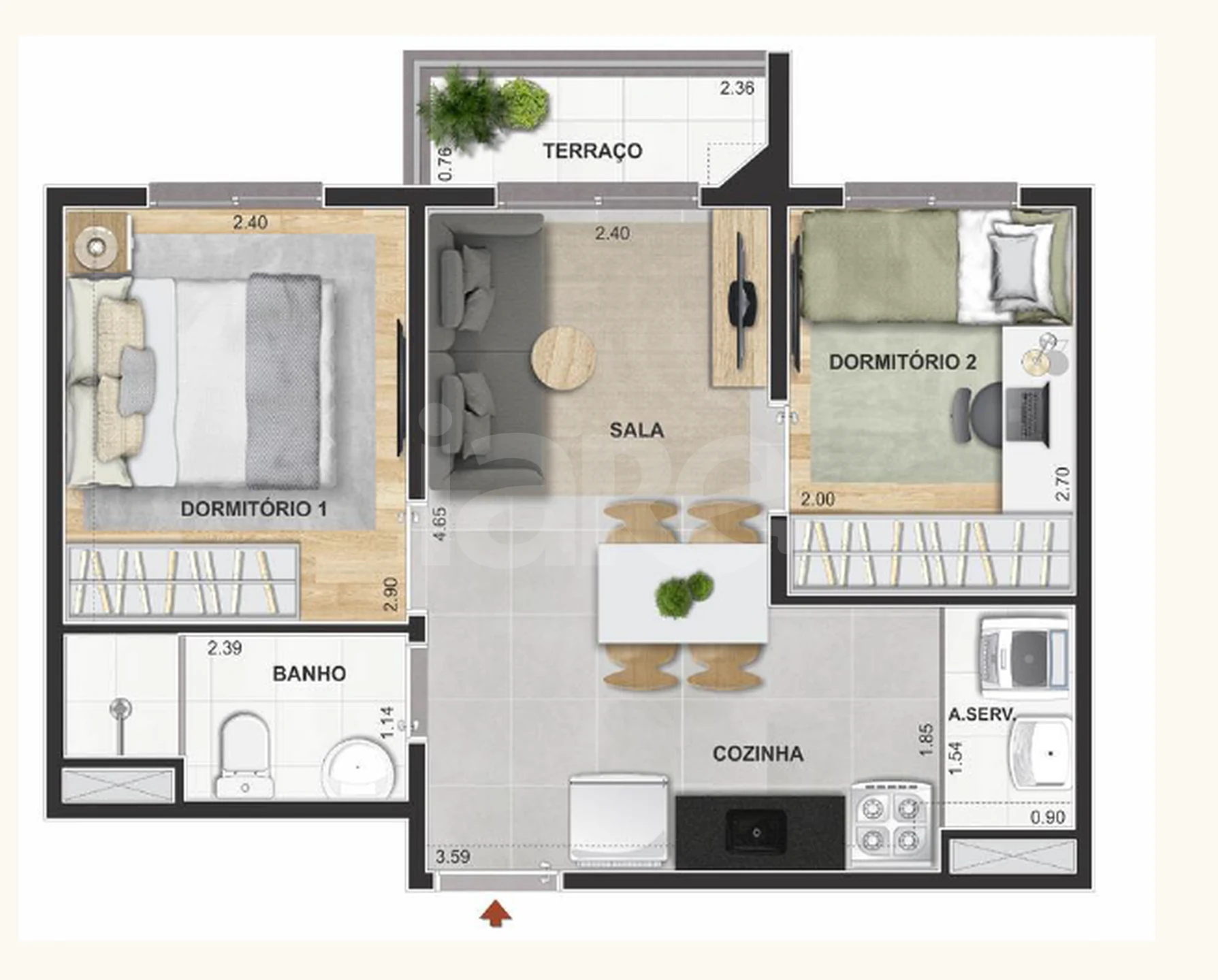 Planta — Apartamento 37 m²