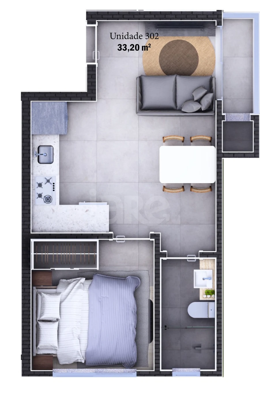 Planta — Apartamento 33,2 m²