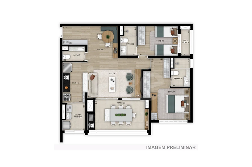 Planta — Apartamento 73,97 m²