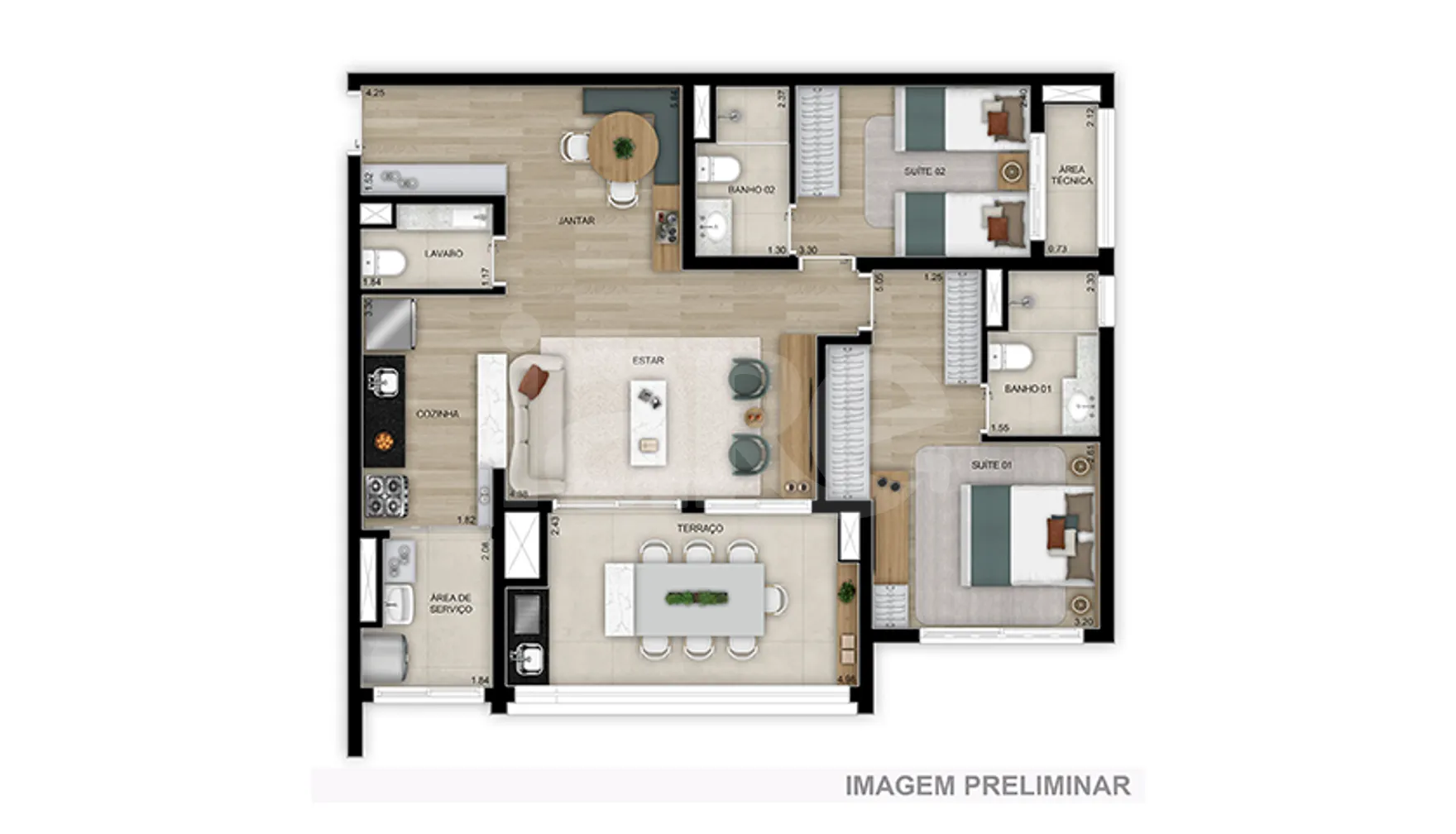 Planta — Apartamento 73,97 m²
