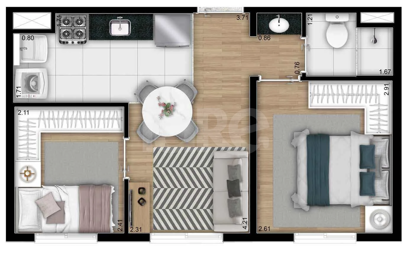 Planta — Apartamento 33,44 m²