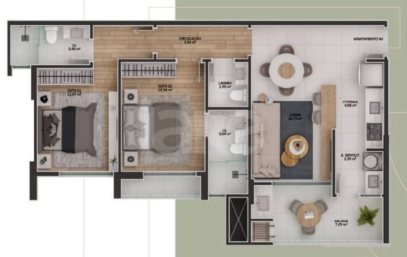 Planta — Apartamento 79,63 m²