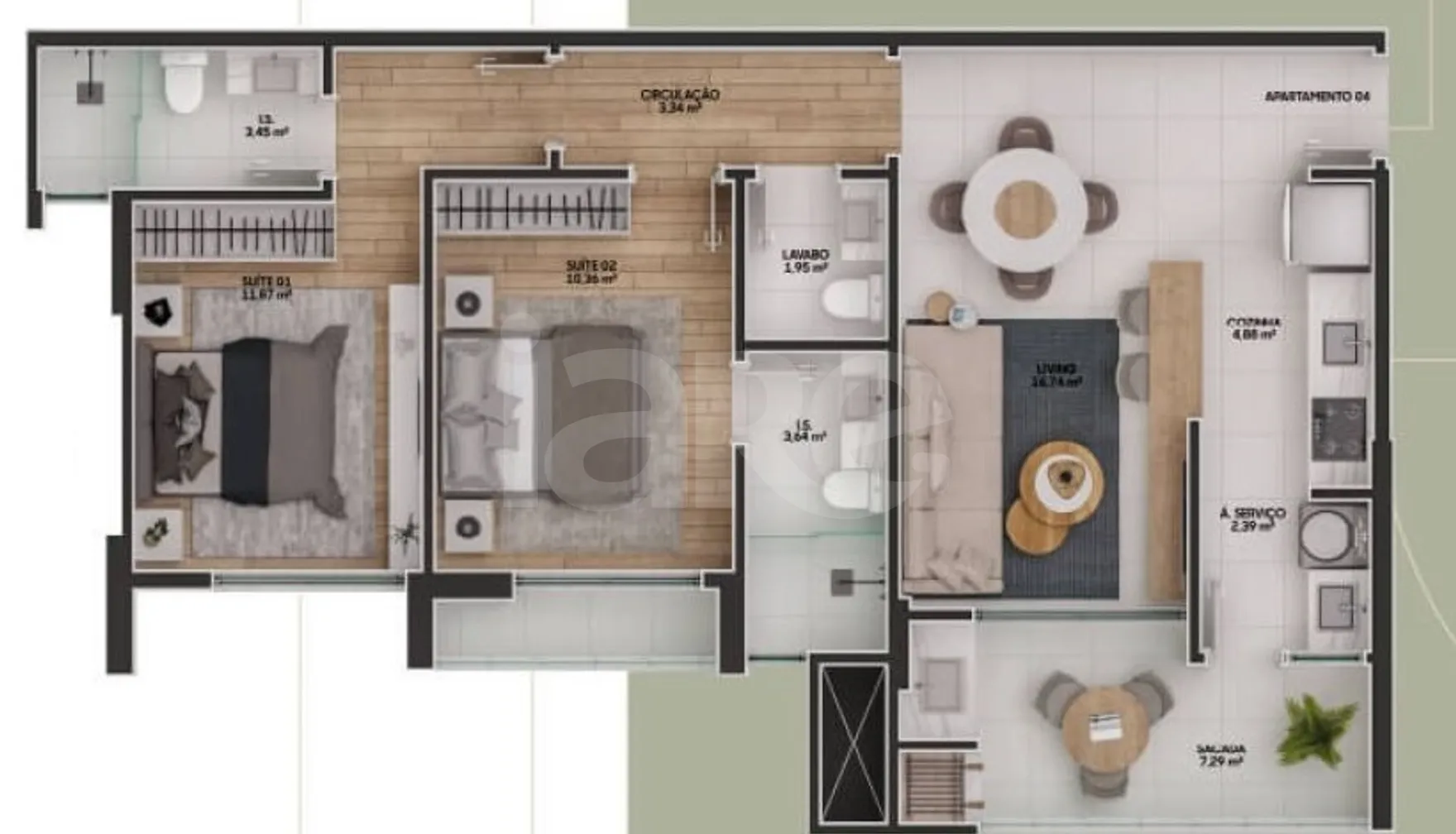 Planta — Apartamento 79,63 m²