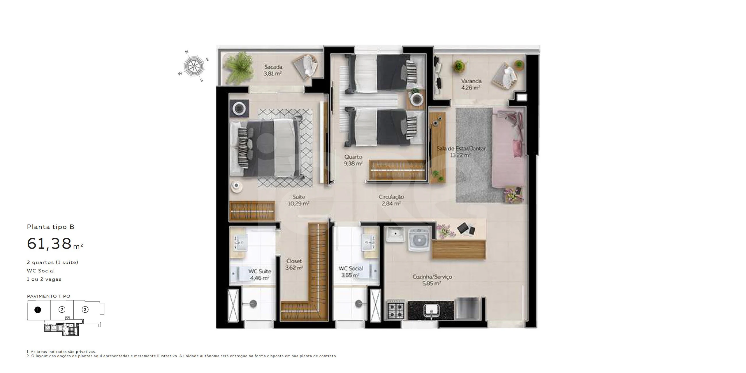 Planta — Tipo B 61,38 m²