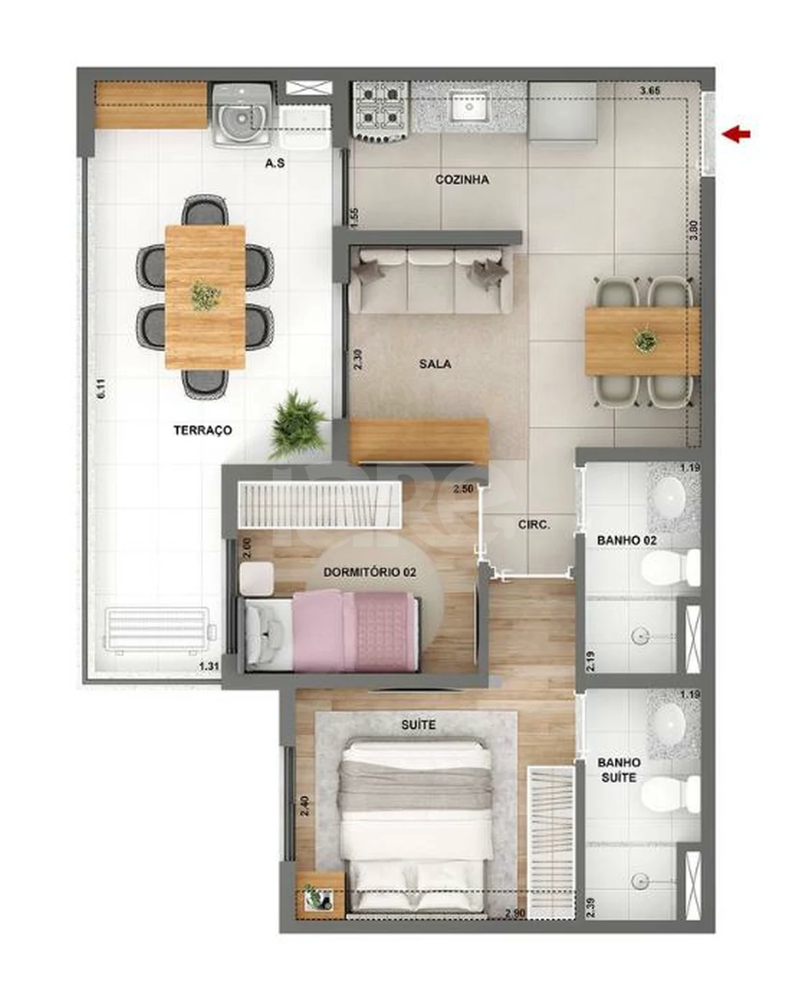 Planta — Apartamento 53 m²
