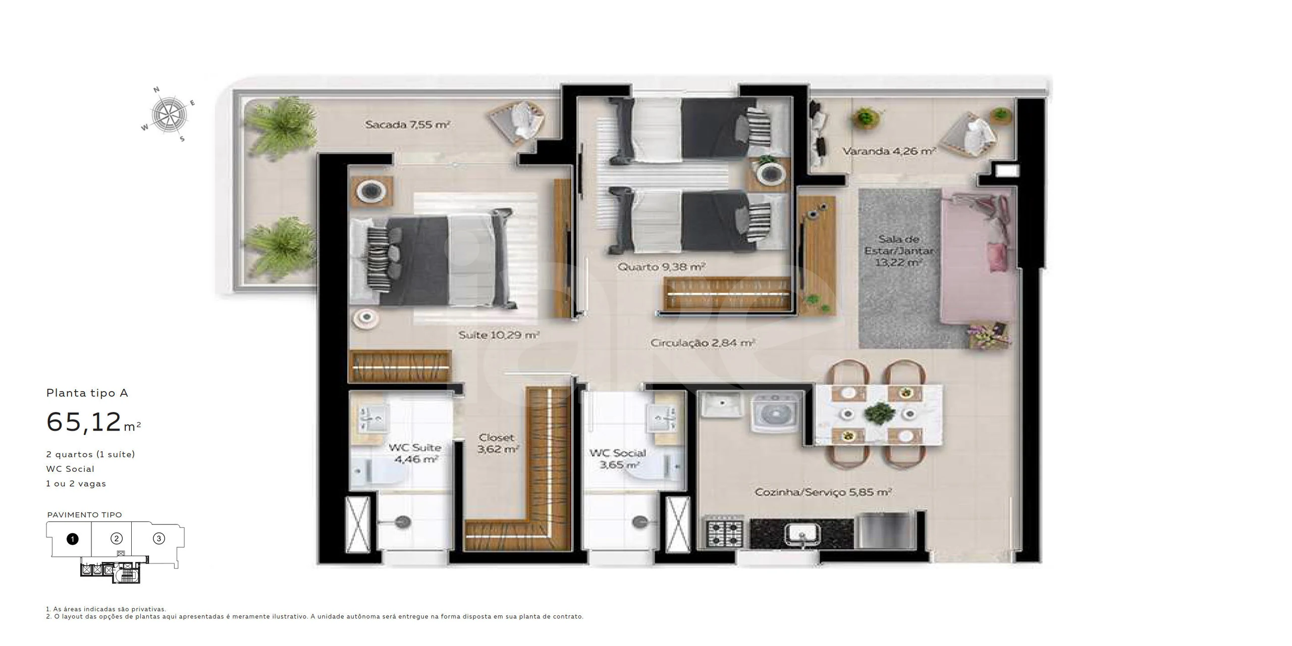 Planta — Tipo A 65,12 m²