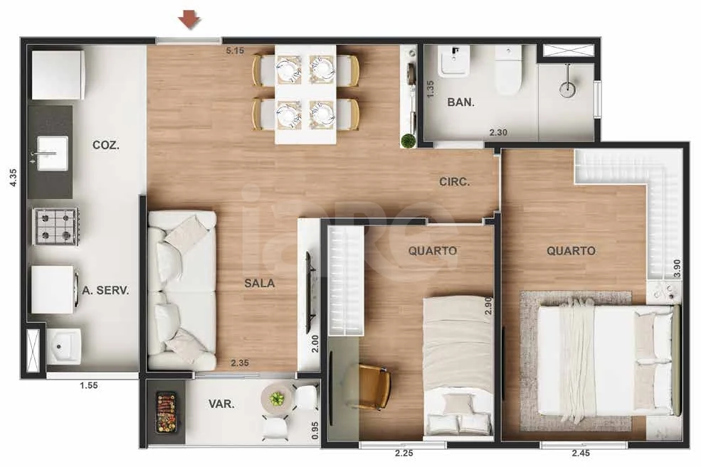 Planta — Apartamento 43,19 m²
