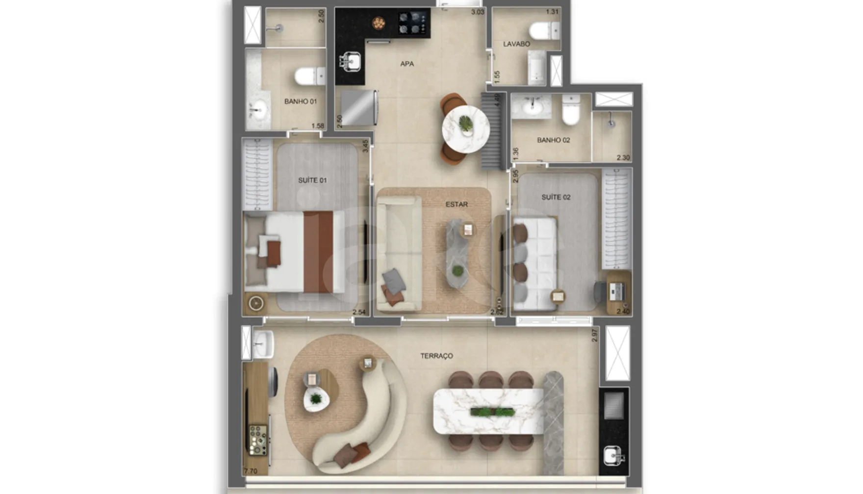 Planta — Apartamento 74 m²
