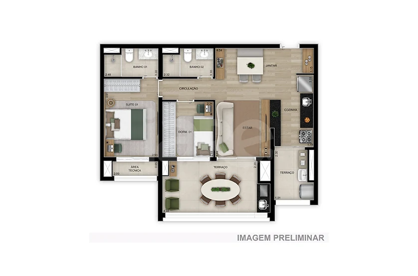 Planta — Apartamento 55,77 m²