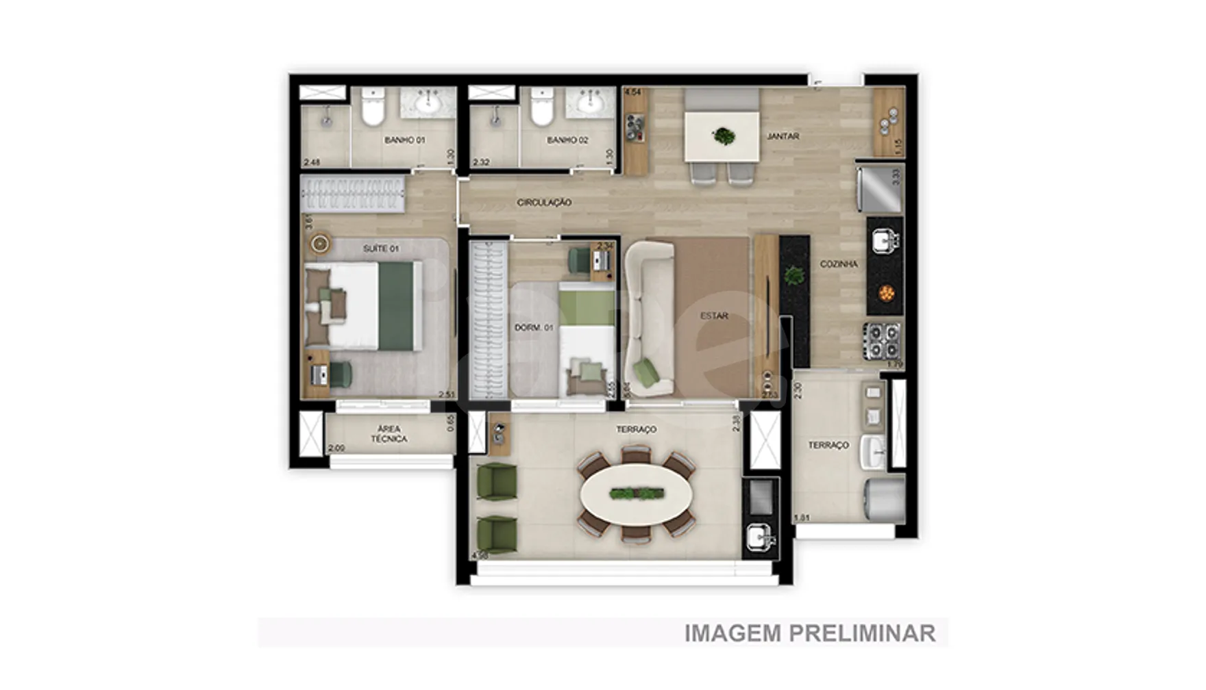 Planta — Apartamento 55,77 m²