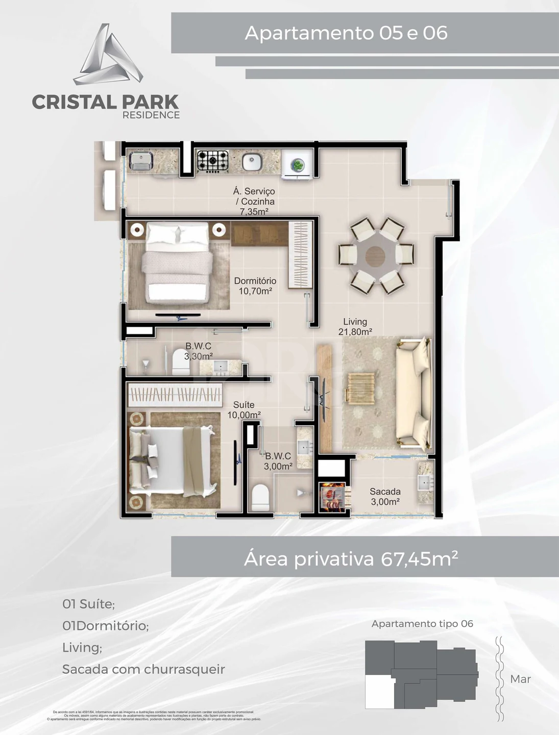 Planta — Apartamento 67,98 m²