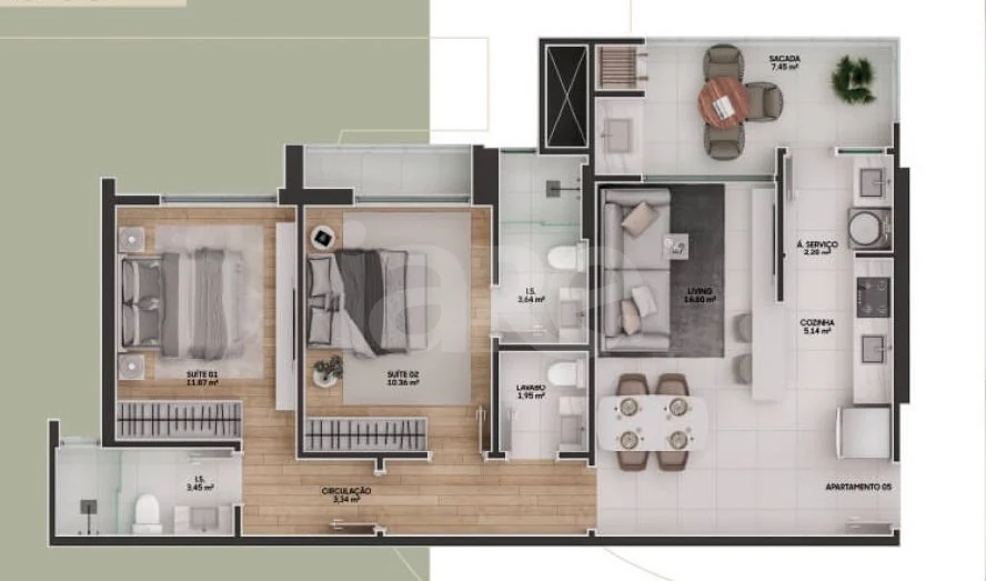 Planta — Apartamento 79,63 m²