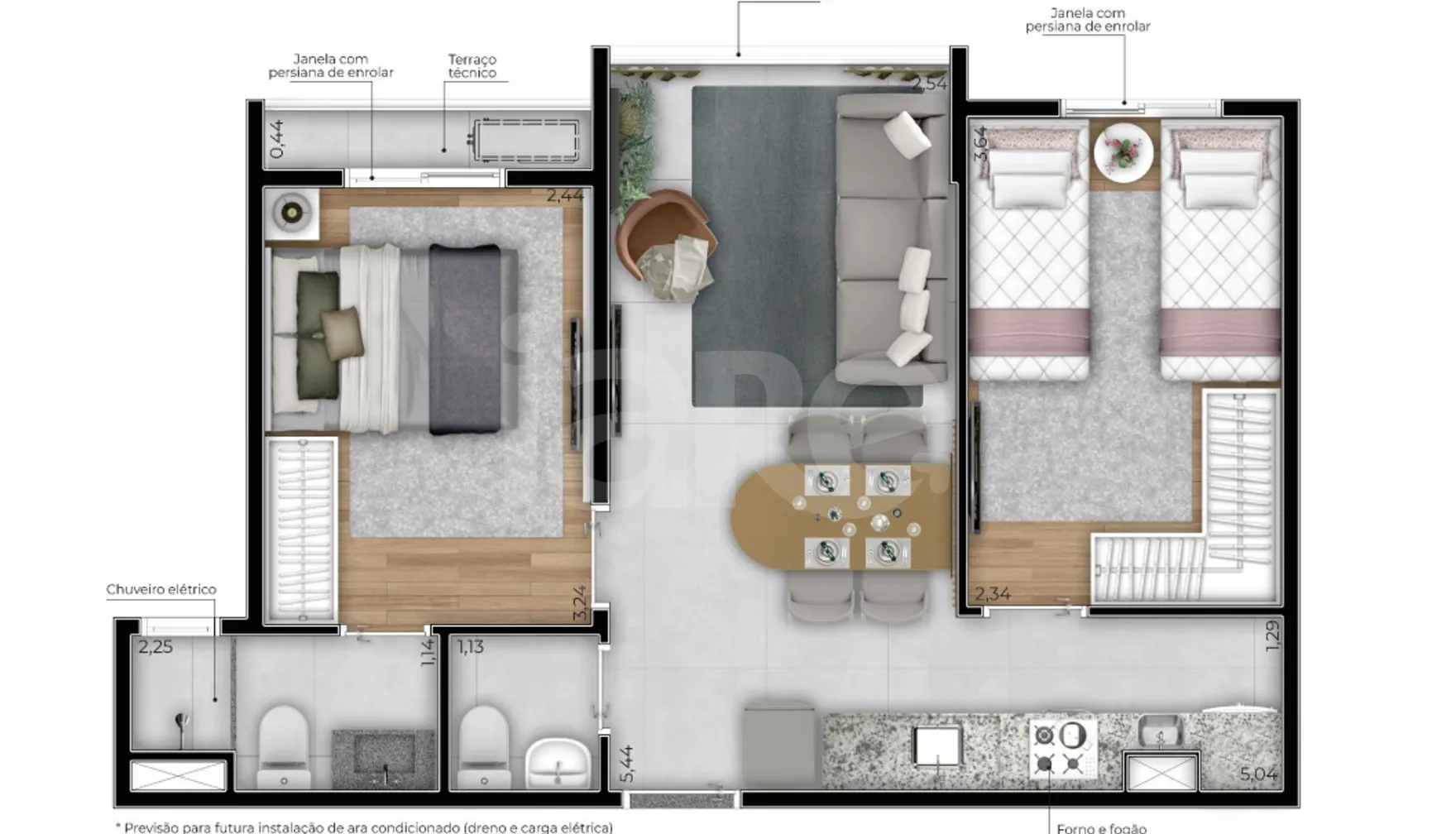 Planta — Apartamento 44,88 m²