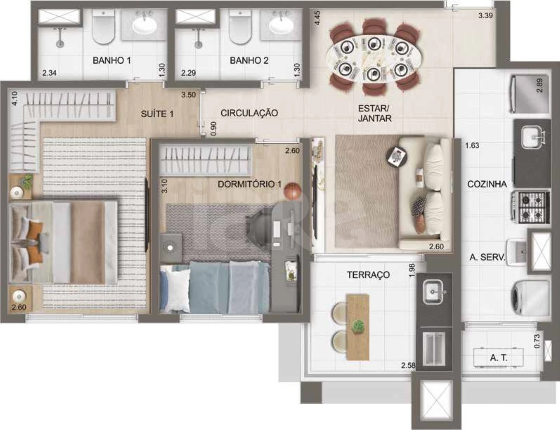Planta — Apartamento 63,4 m²