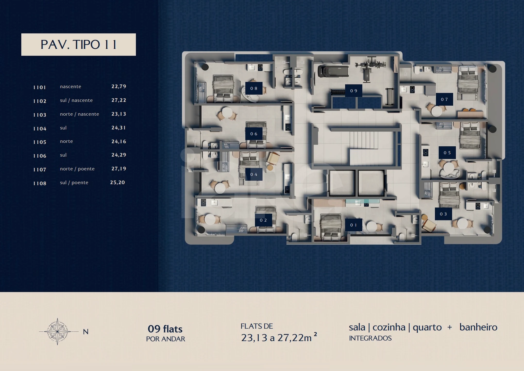 Planta — Pavimento 11 - Studios e academia
