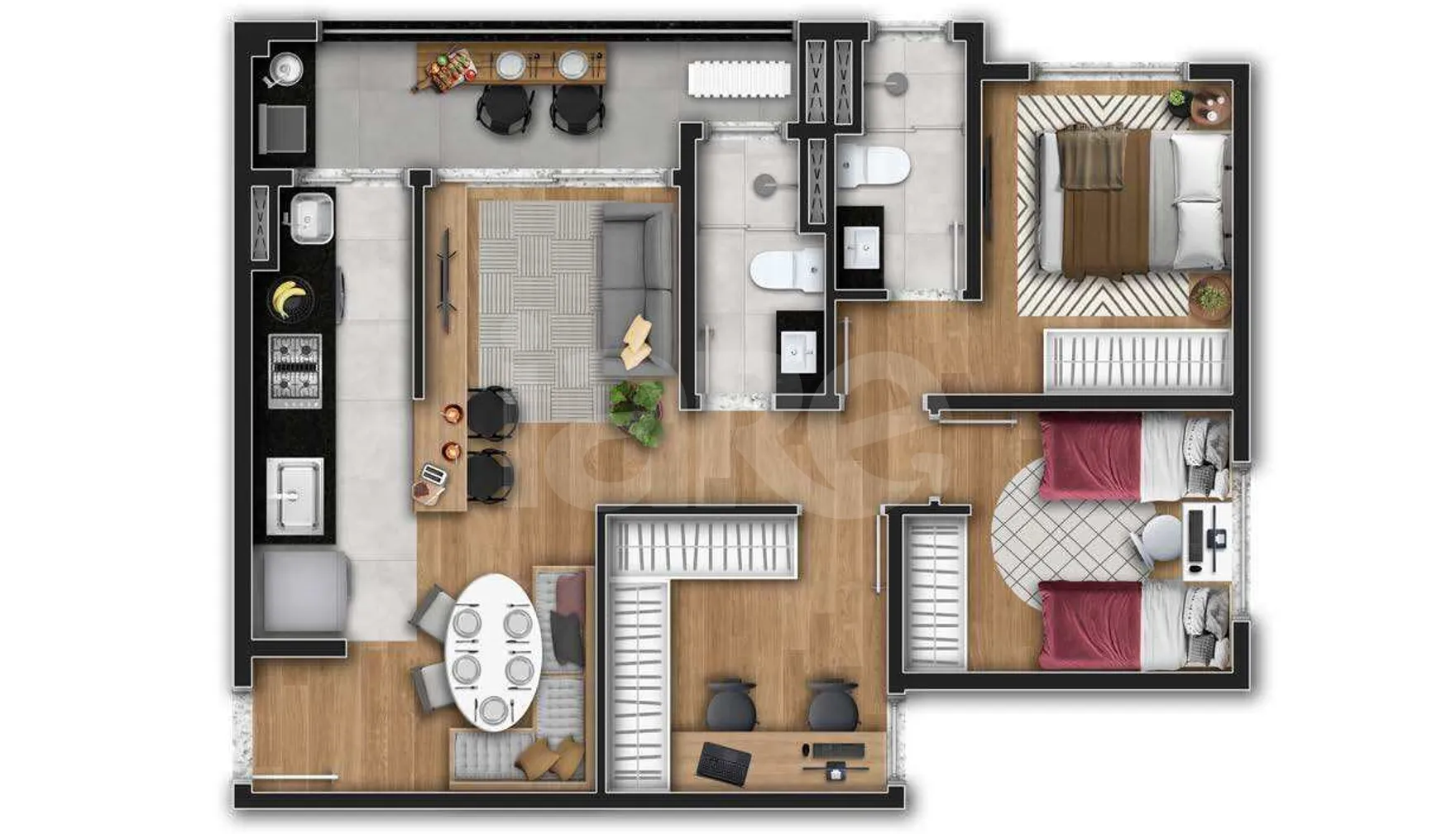Planta — Apartamento 66,37 m²