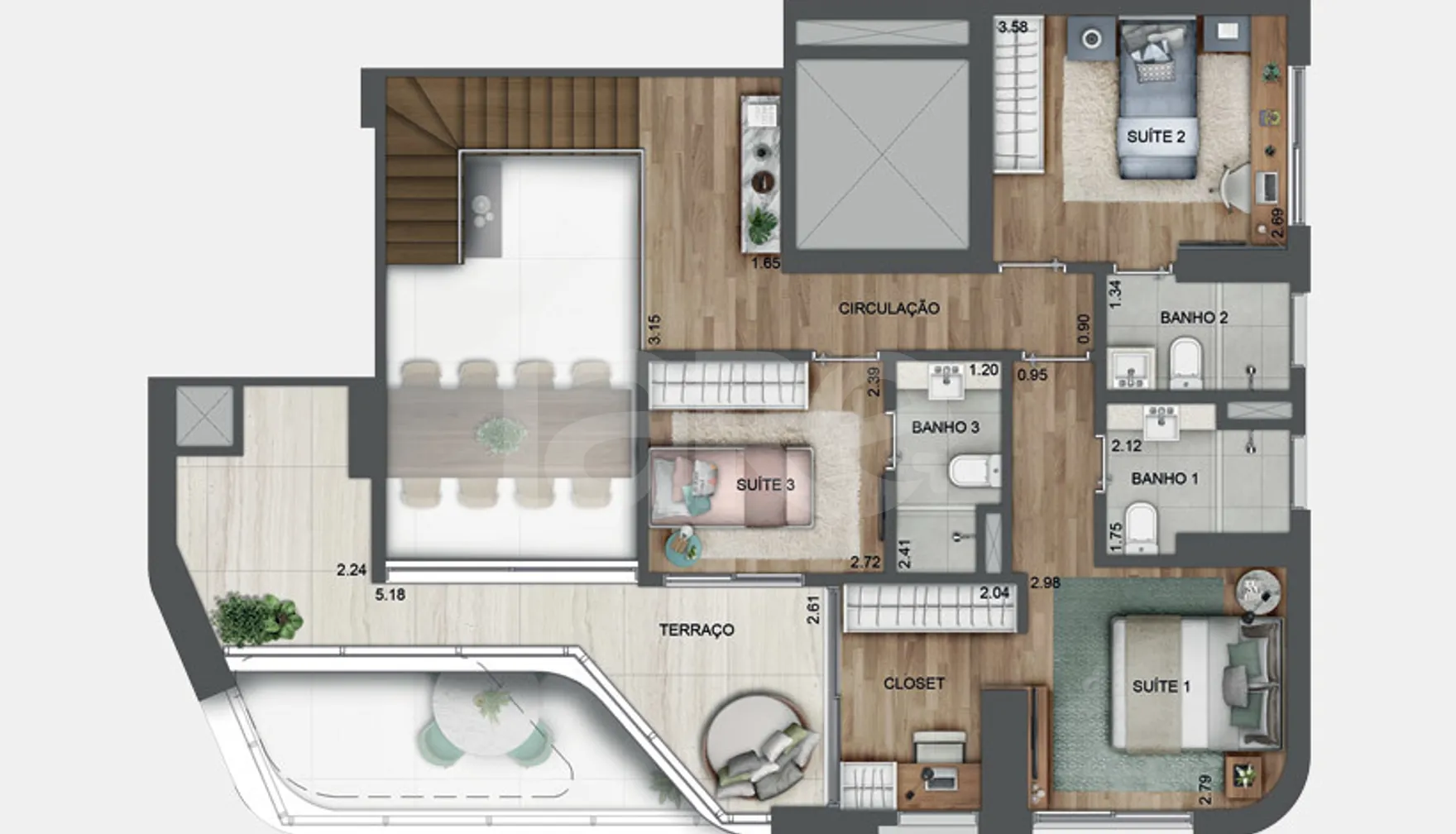 Planta — Cobertura Duplex 213 m²