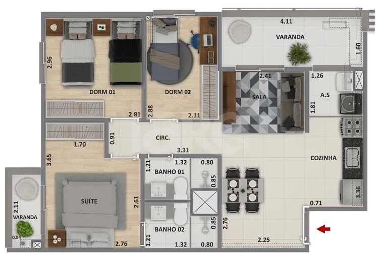 Planta — Apartamento 67,04 m²