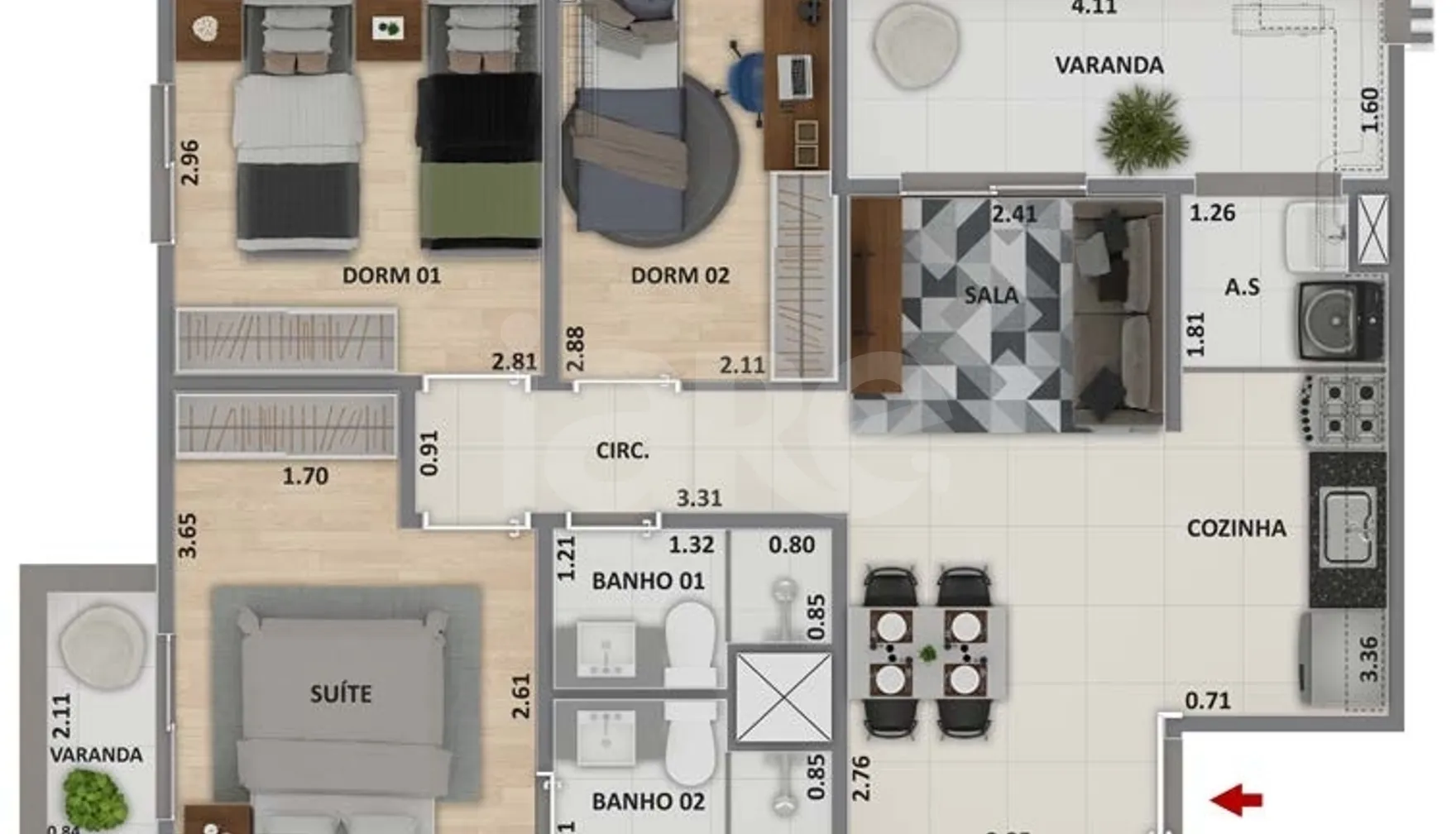 Planta — Apartamento 67,04 m²