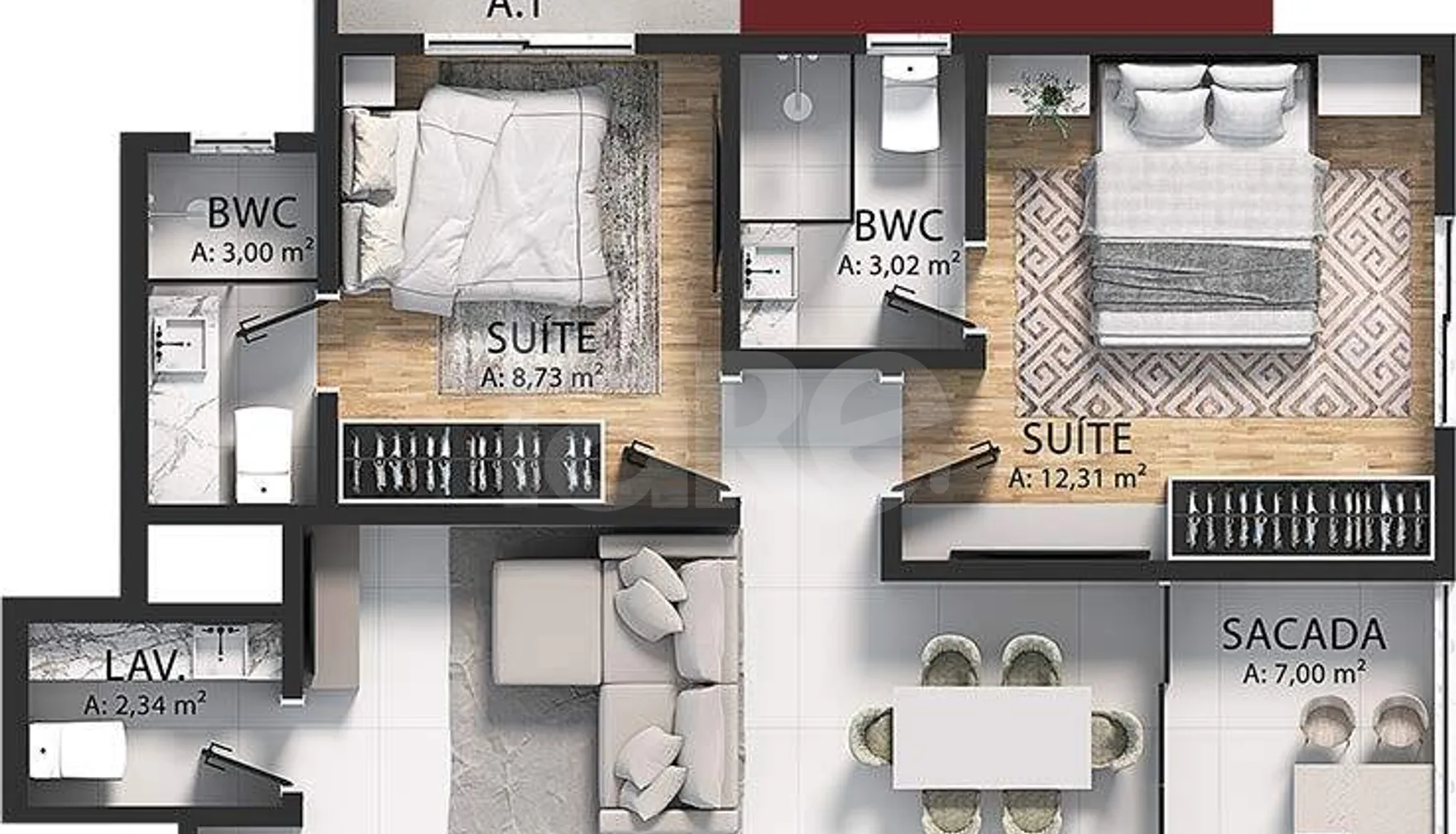 Planta — Apartamento 69,8 m²