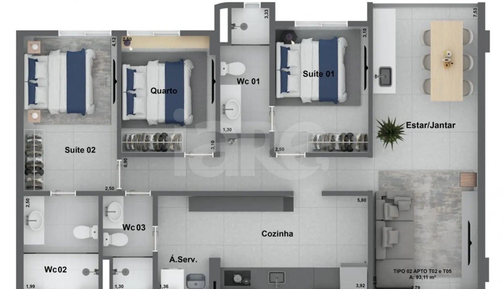 Planta — Apartamento 94,25 m²