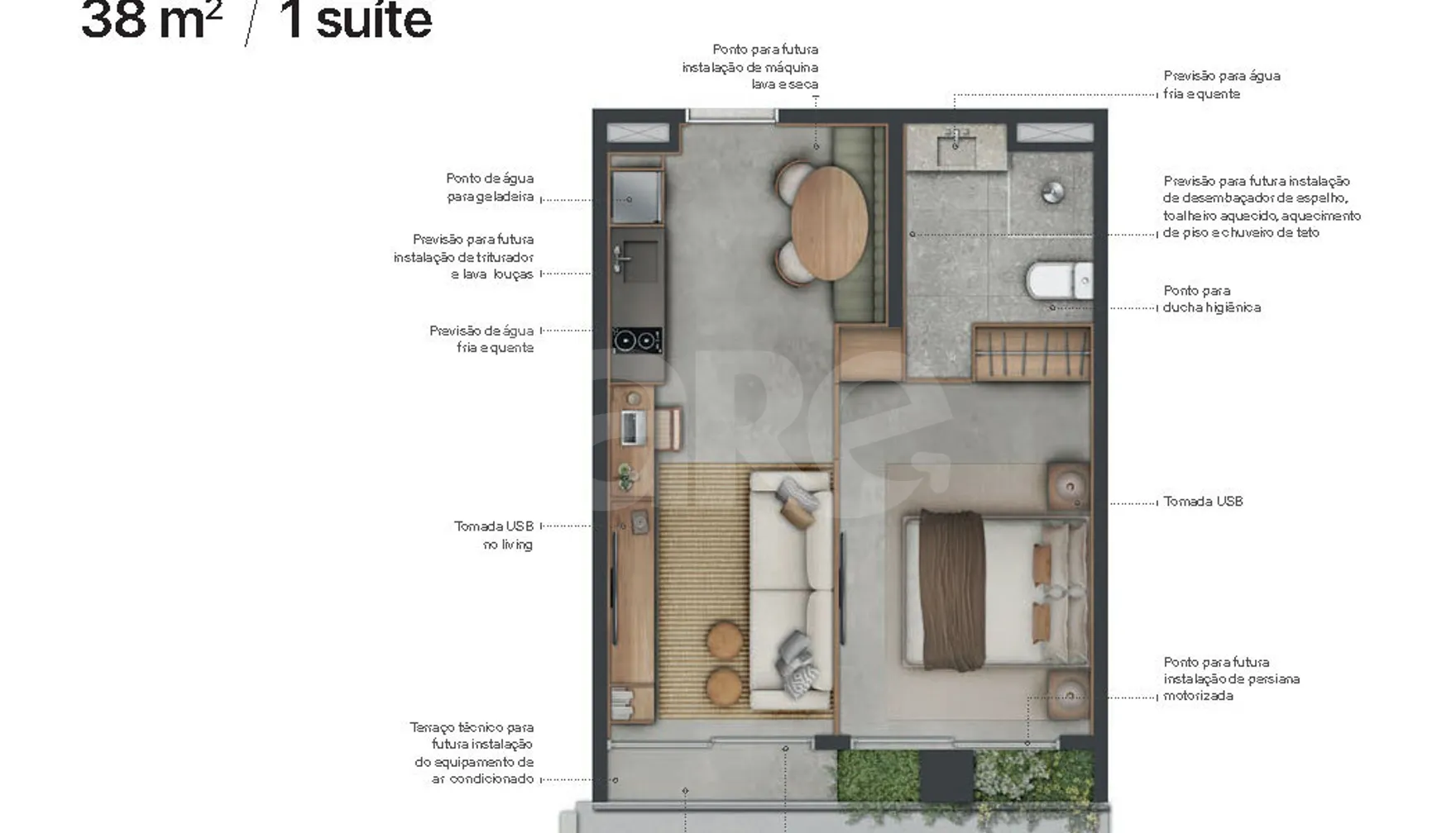 Planta — Apartamento 38,46 m²