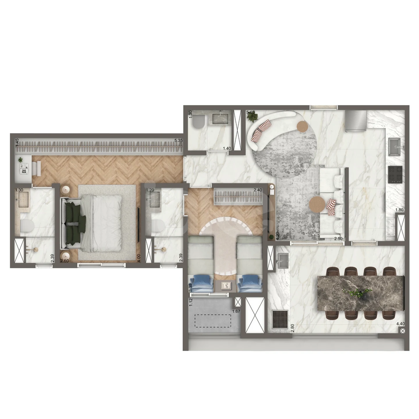 Planta — Apartamento 75,7 m²