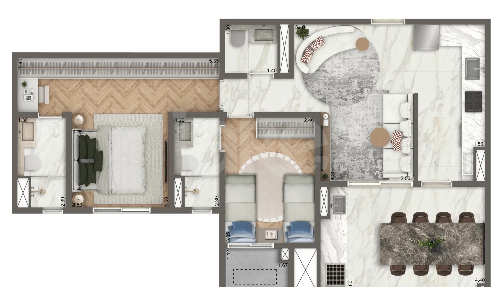 Planta — Apartamento 75,7 m²