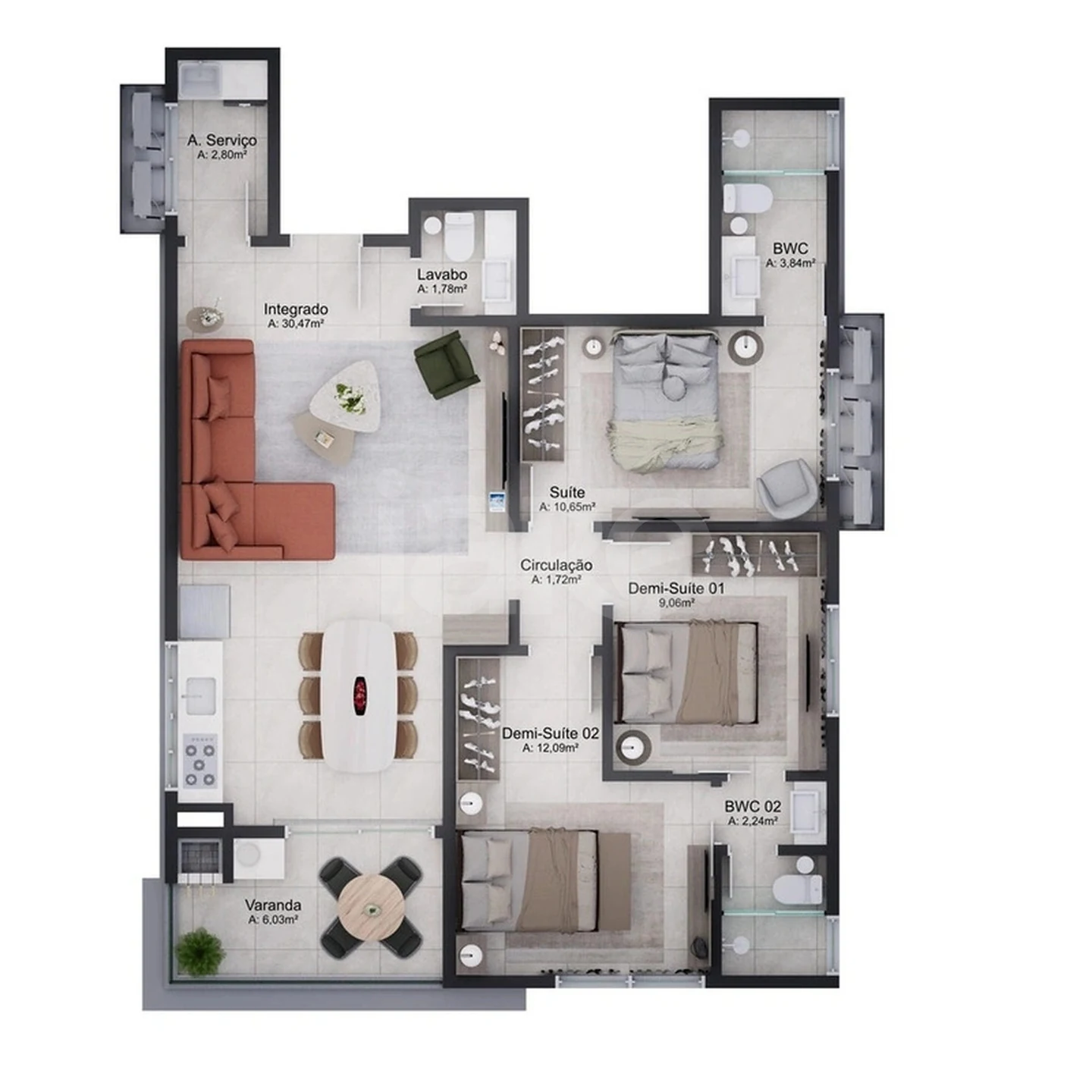 Planta — Apartamento 96,45 m²