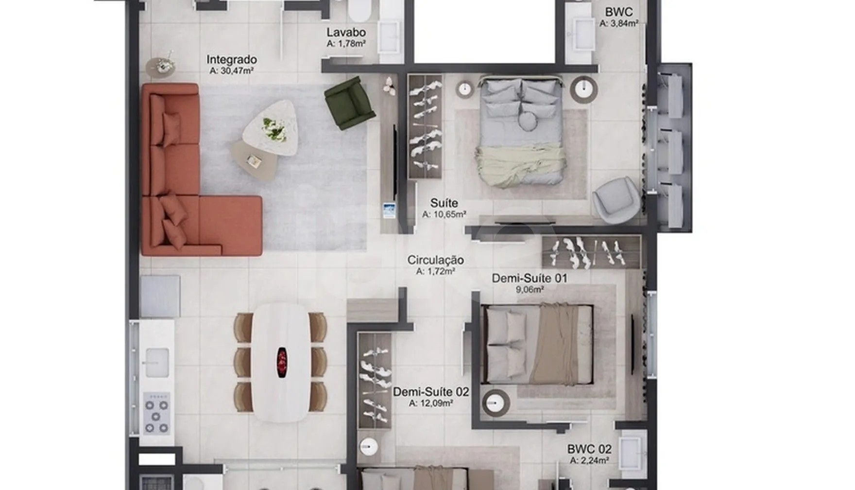 Planta — Apartamento 96,45 m²