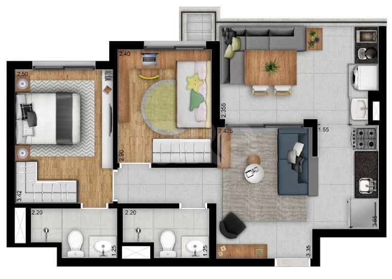 Planta — Apartamento 55,07 m²