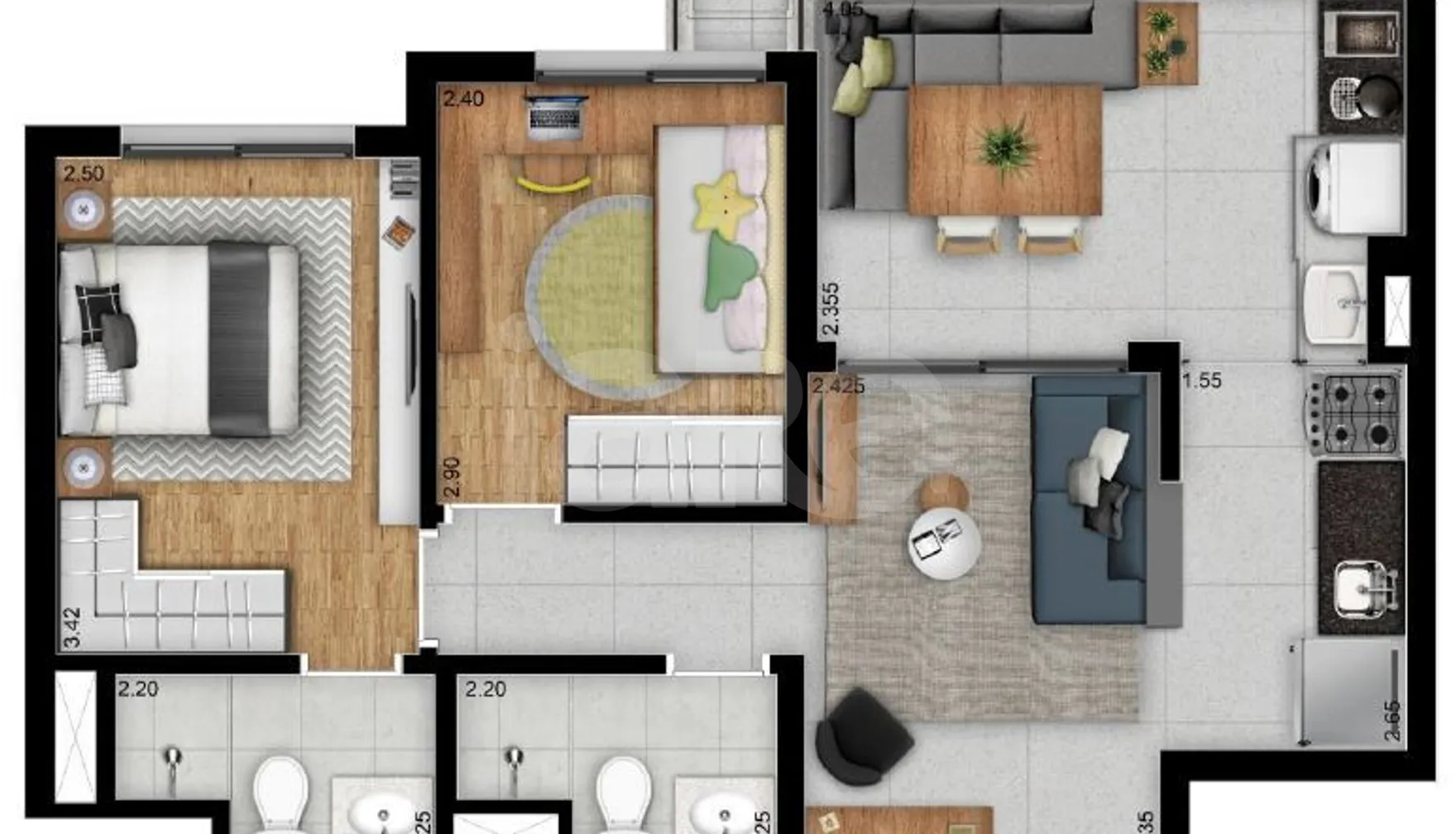 Planta — Apartamento 55,07 m²