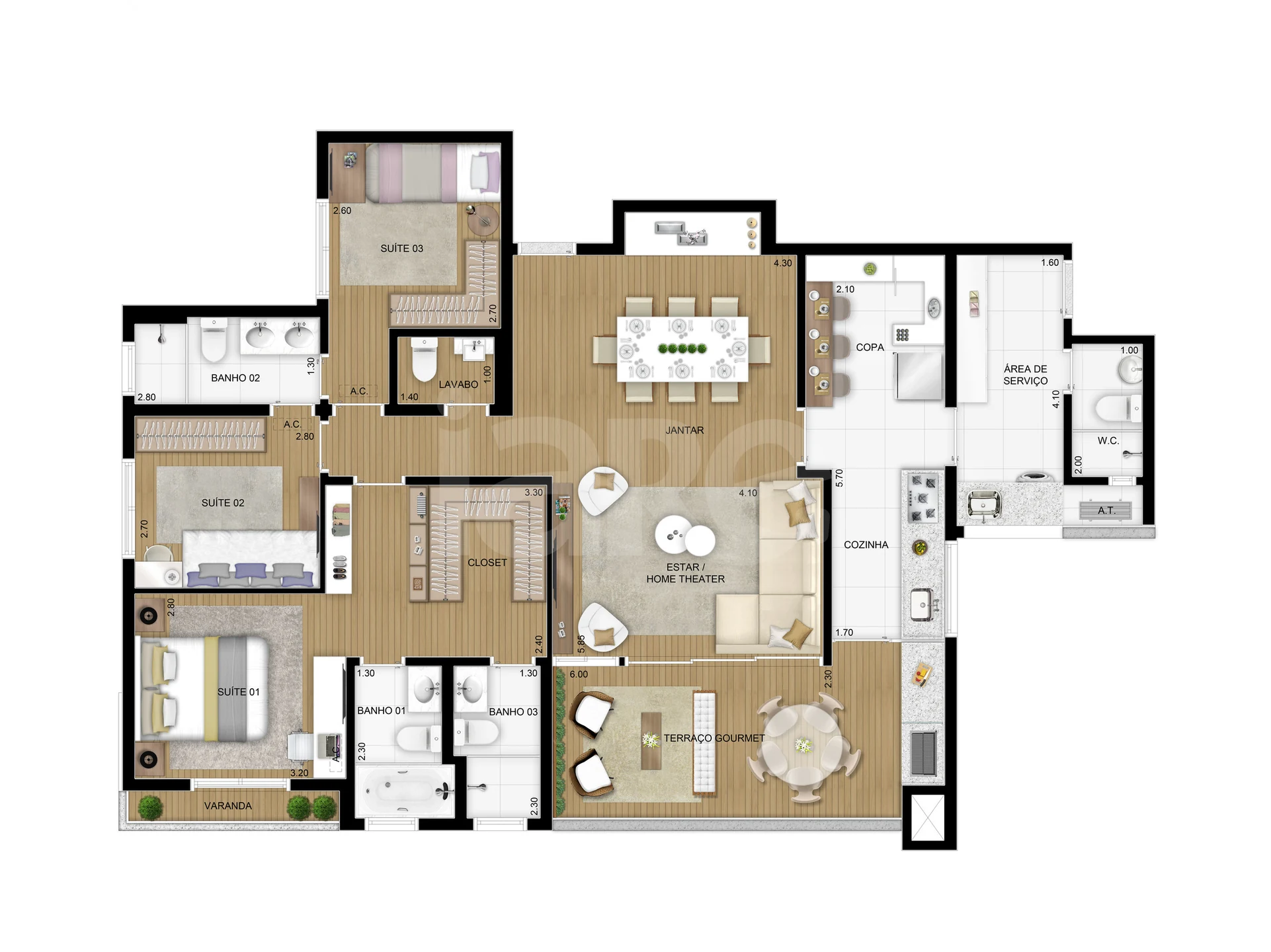 Planta — Apartamento 128,8 m²