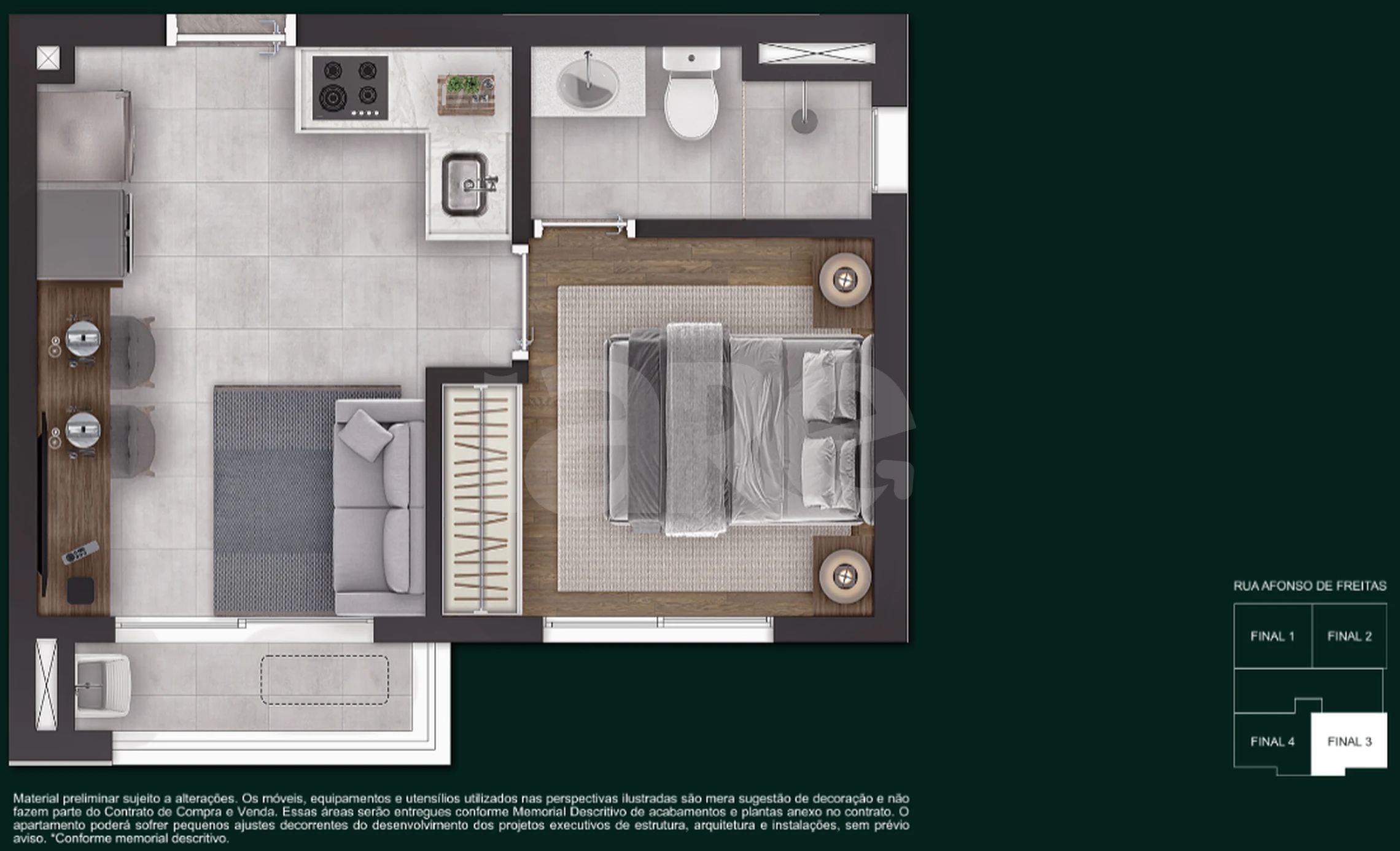 Planta — 13 ao 15 pavimento 28,13 m²