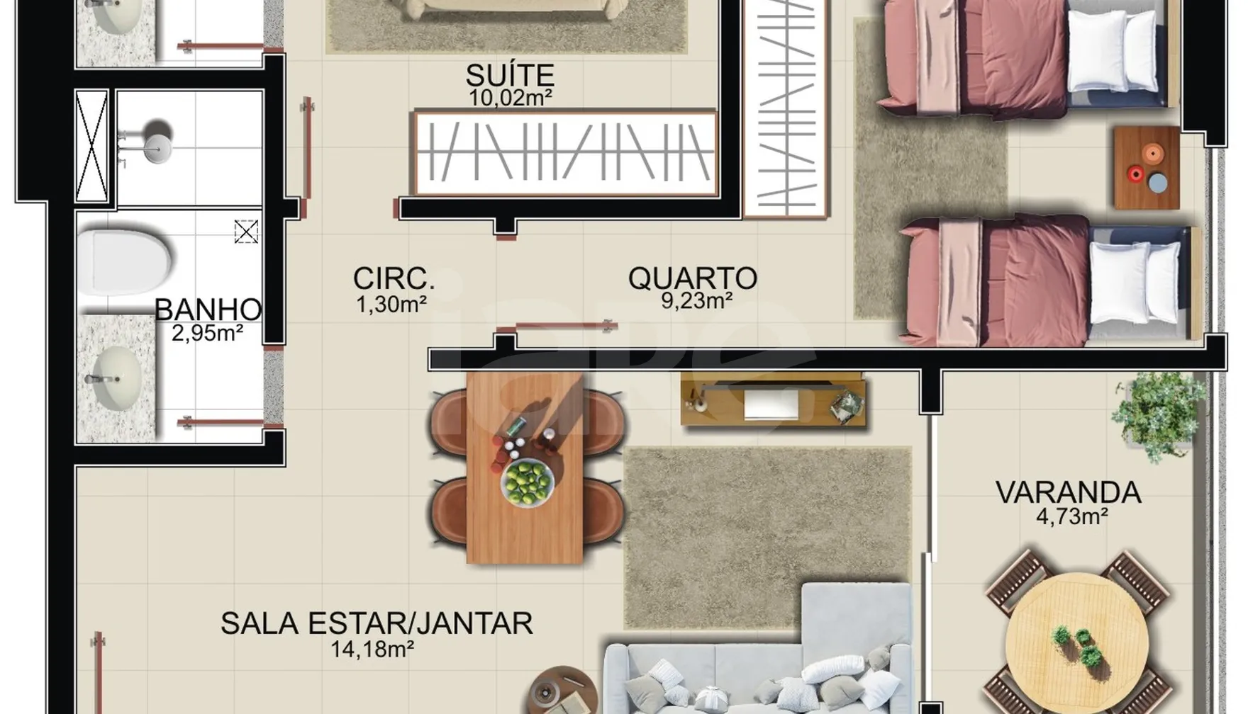 Planta — Apartamento 62,17 m²