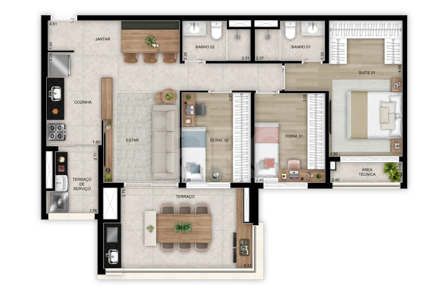 Planta — Apartamento 91,64 m²