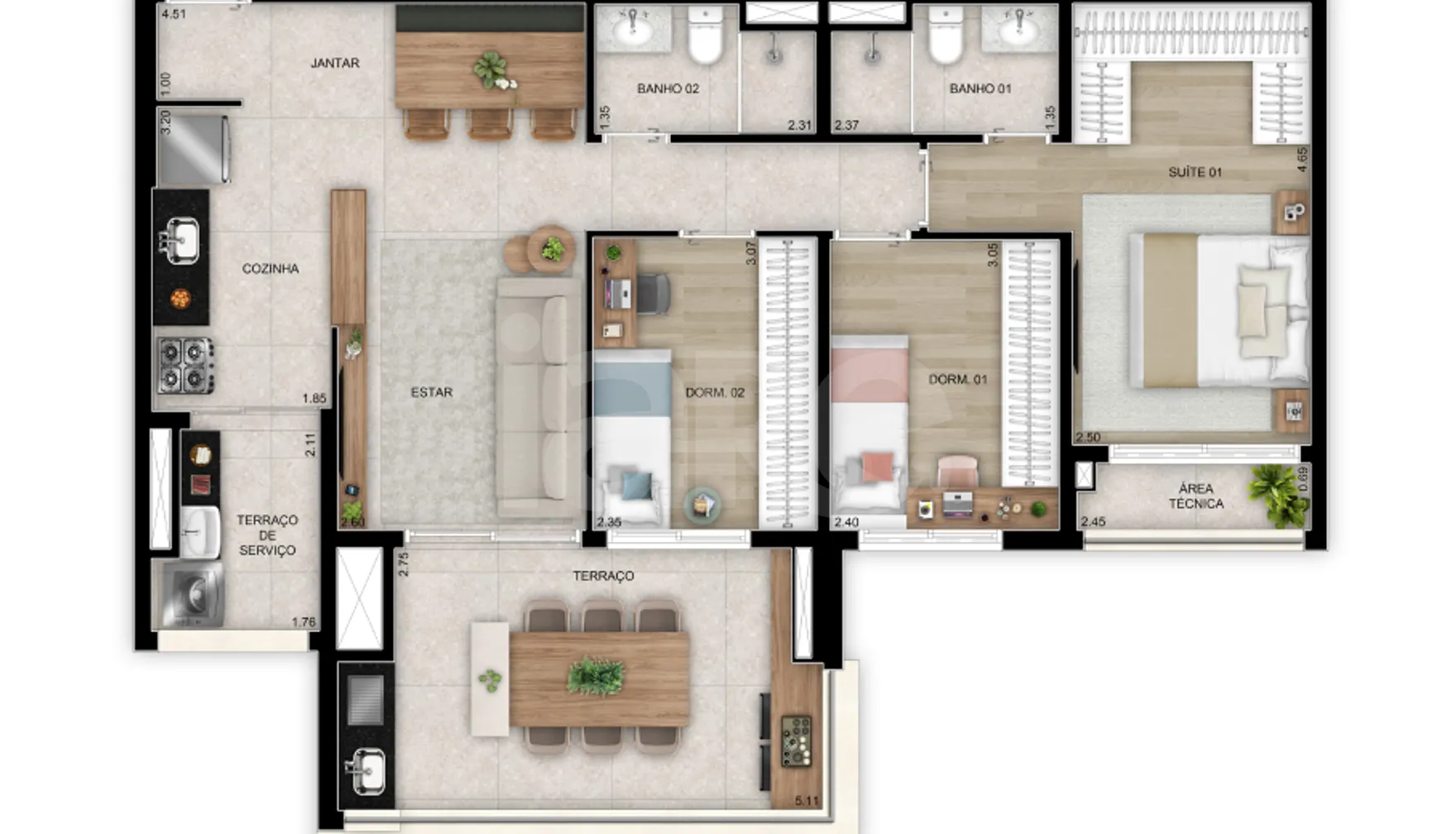 Planta — Apartamento 91,64 m²