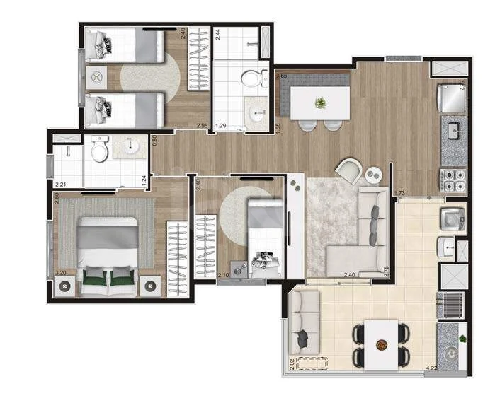 Planta — Apartamento 67,1 m²
