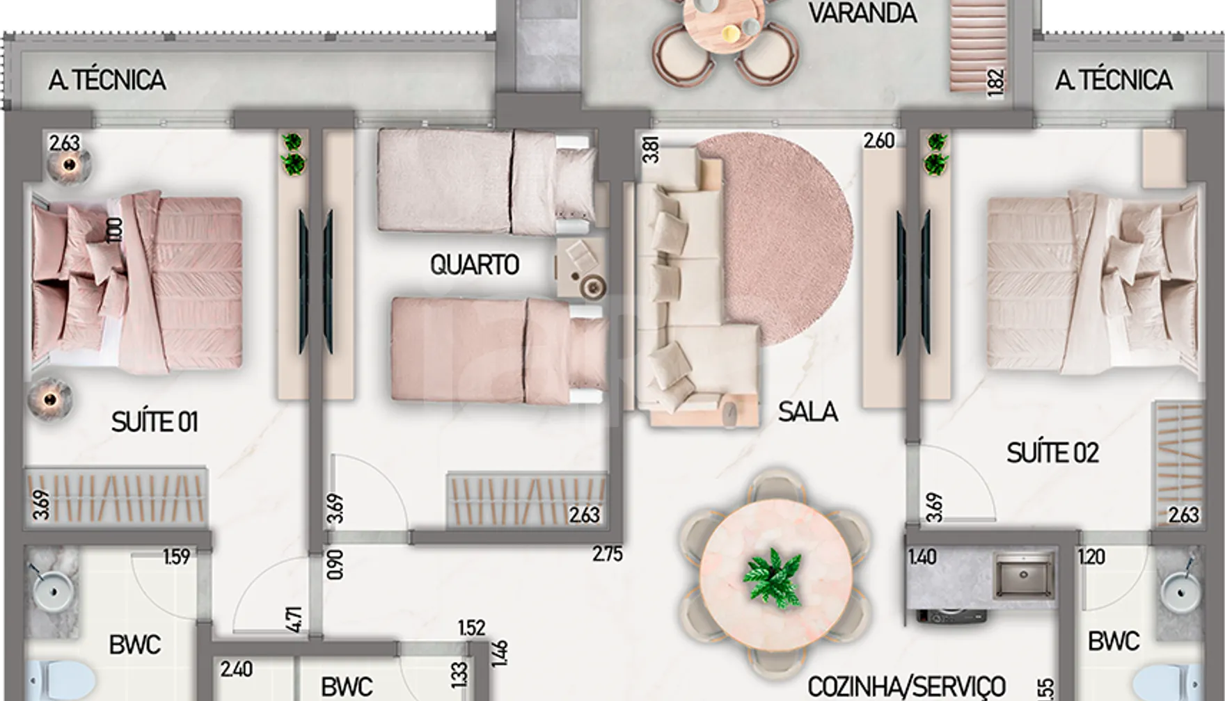 Planta — Apartamento 85,87 m²