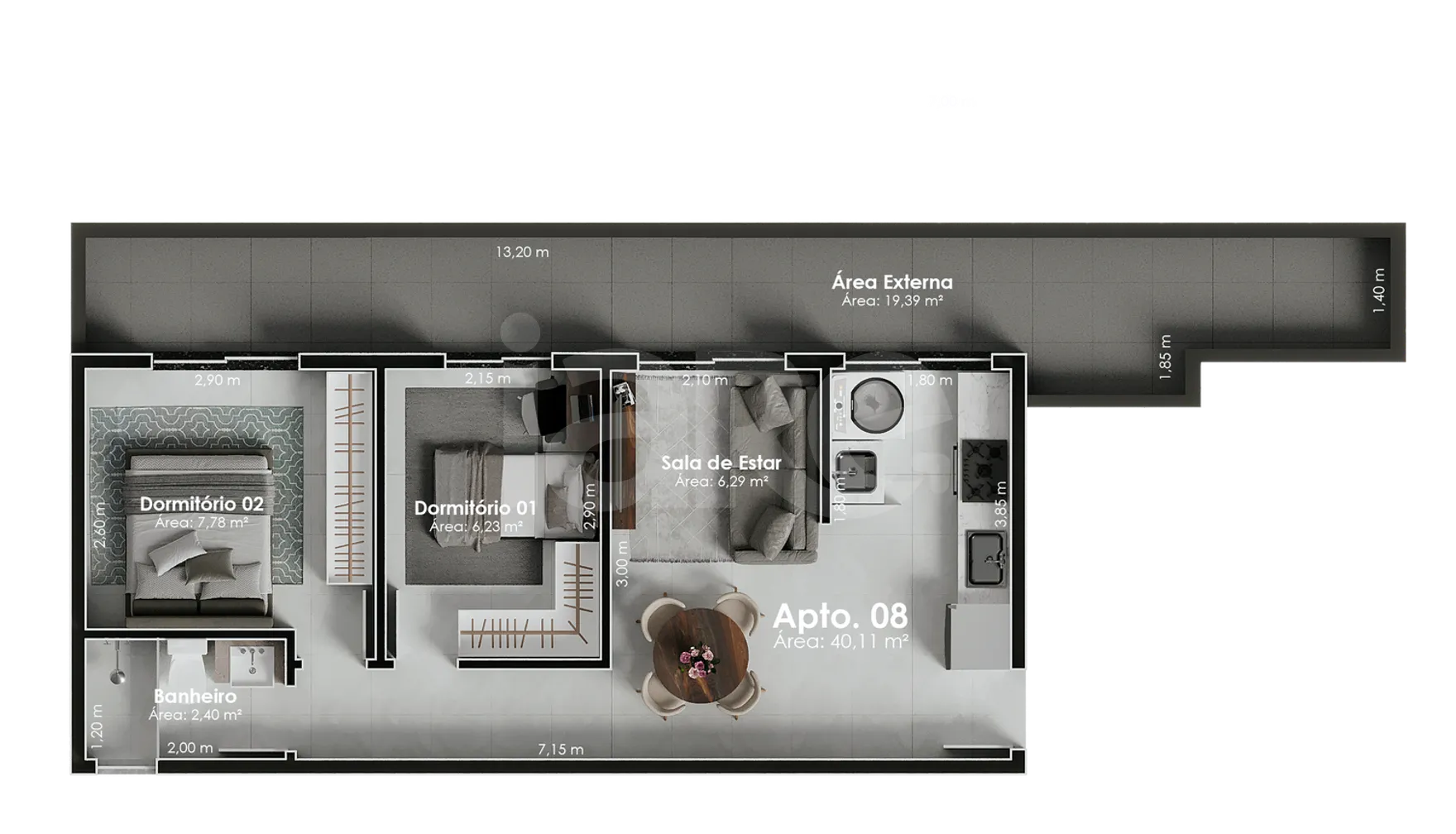 Planta — Apartamento 40,11 m²