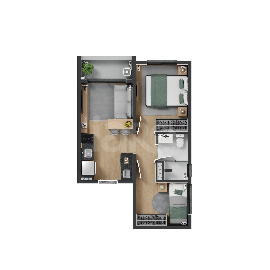 Planta — Apartamento 35,16 m²