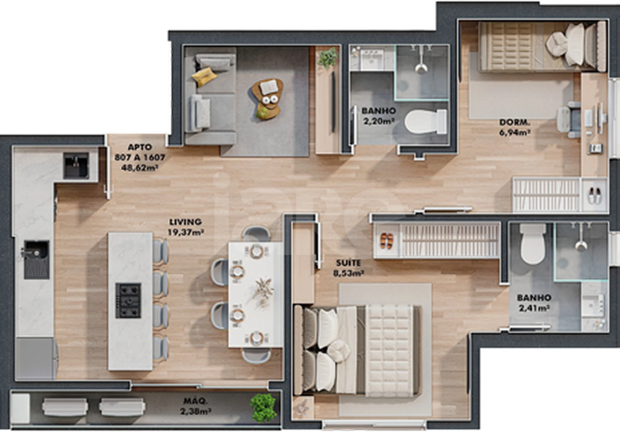 Planta — Apartamento 48,62 m²