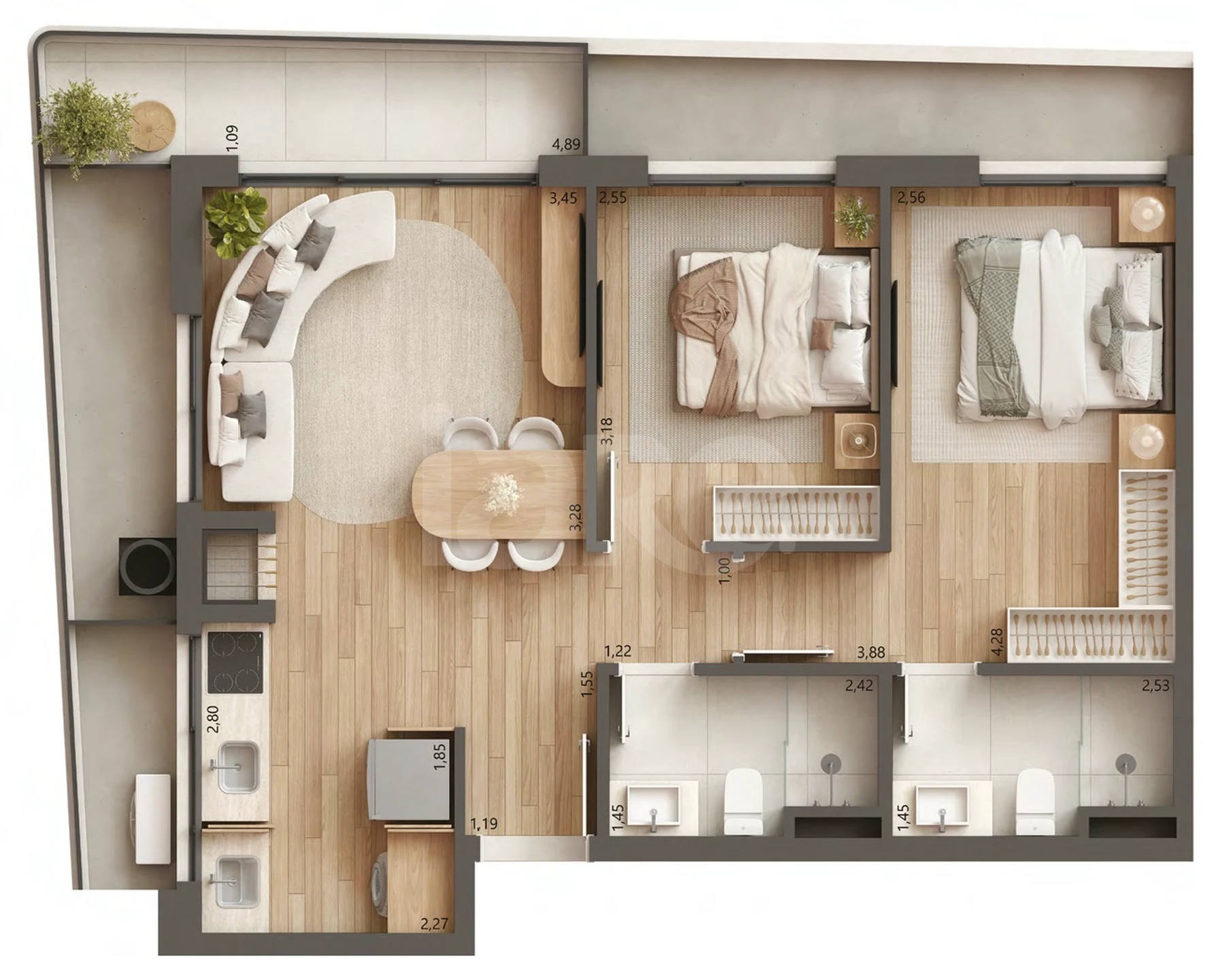 Planta — Apartamento 65,1 m²