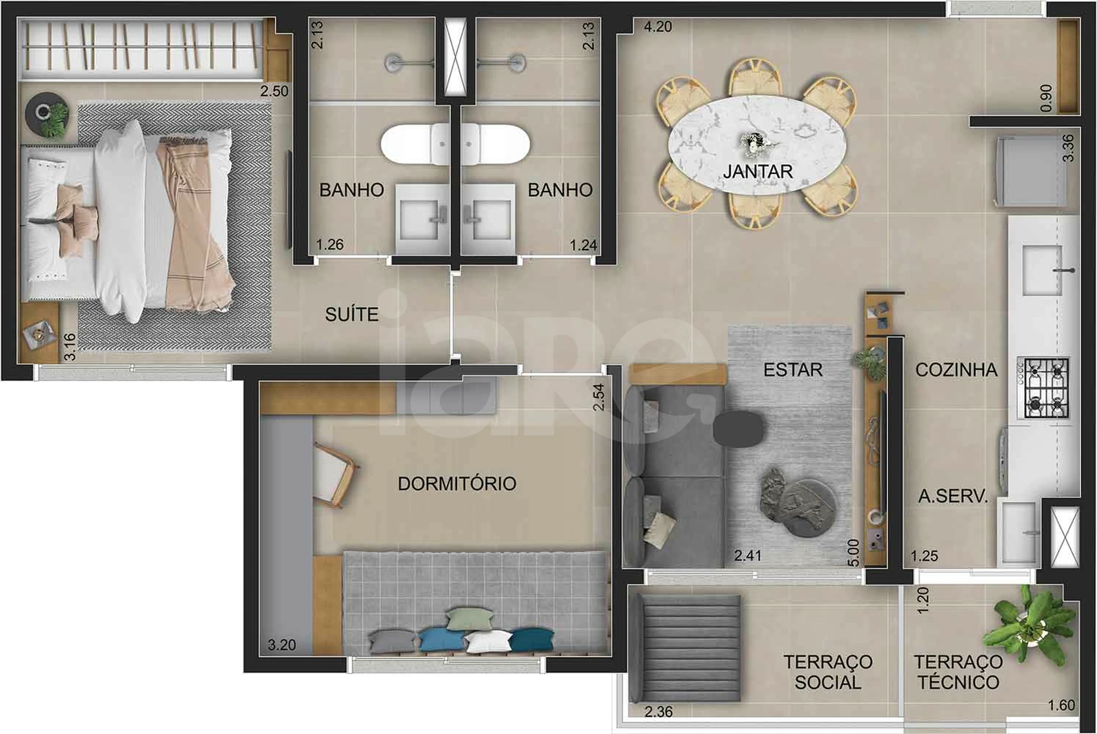 Planta — Apartamento 56,52 m²