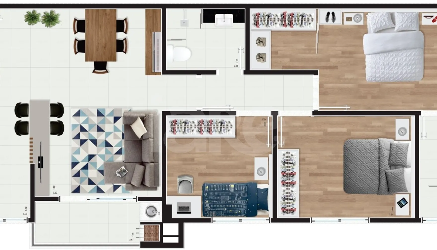 Planta — Apartamento 74,17 m²