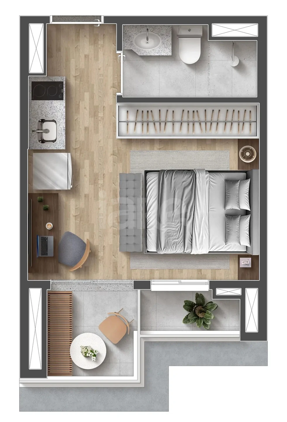 Planta — Studio 21,94 m²