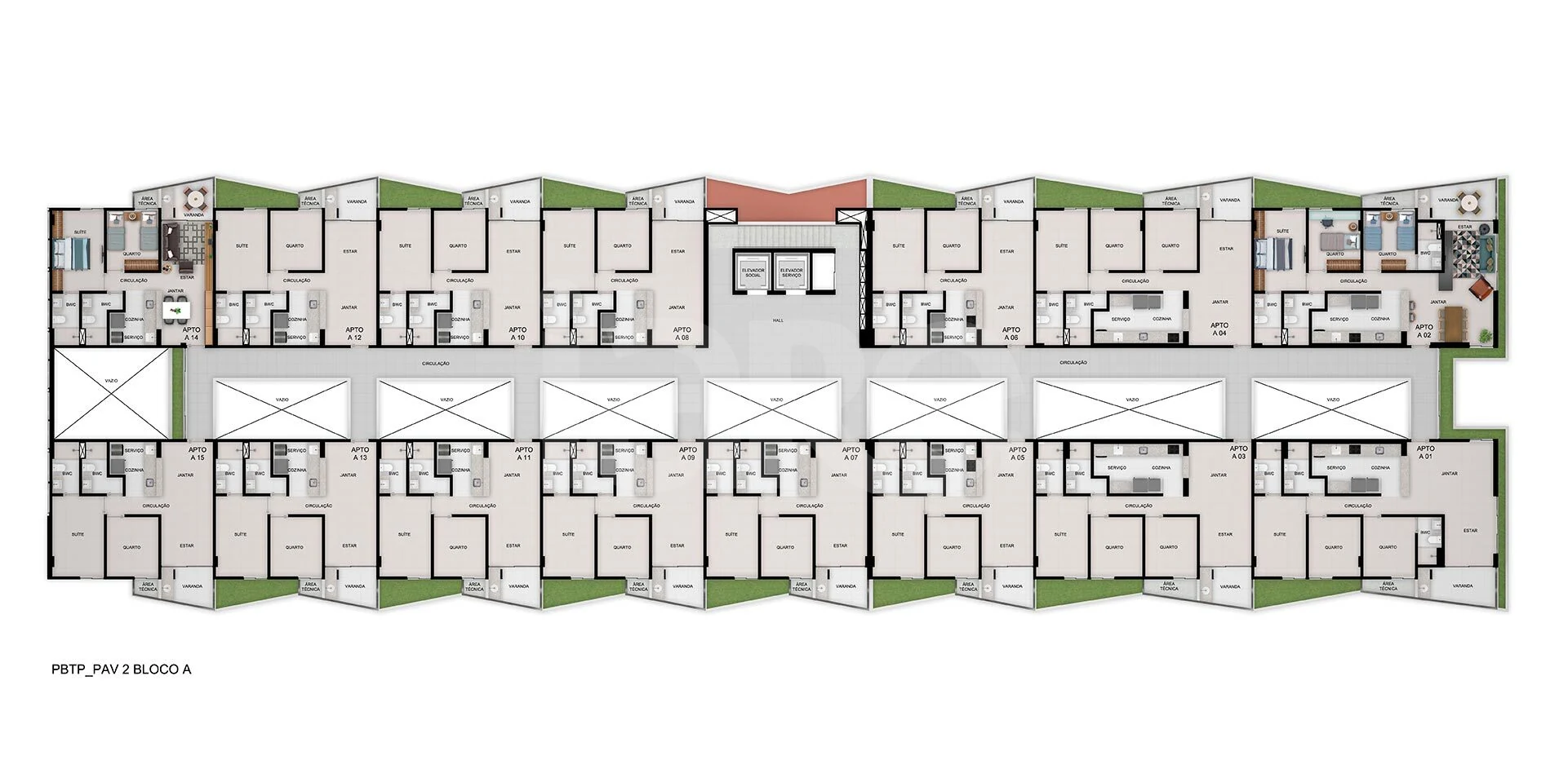 Planta — Pavimento 3 bloco a