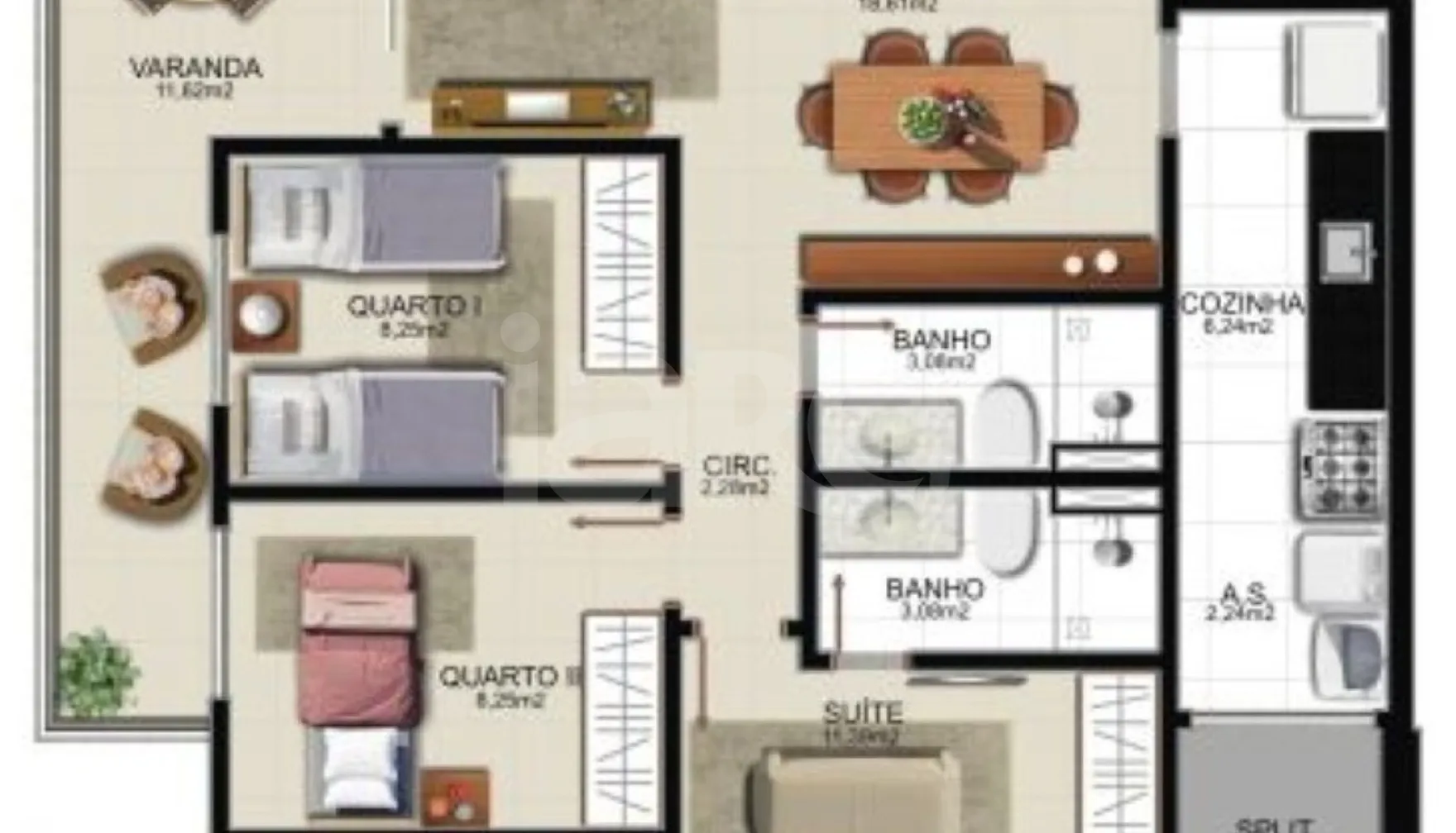 Planta — Apartamento 91,89 m²